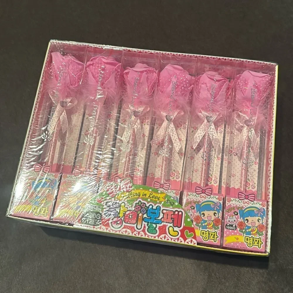 Novelty Pink Rose Birthday Valentines Gift Pens 12 Pack (Individually Boxed) NEW